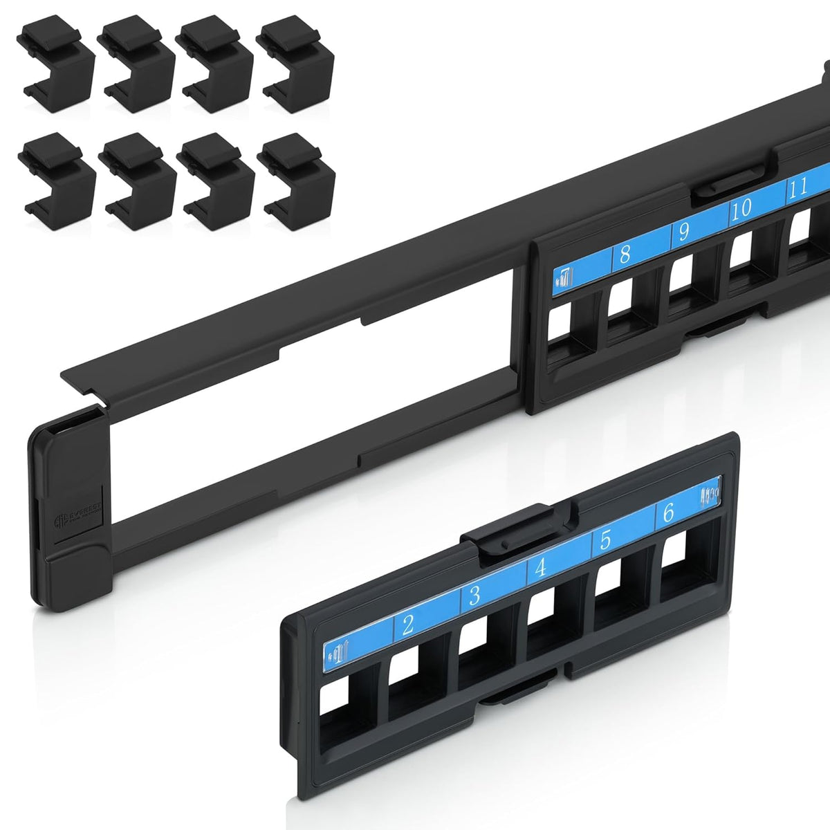 Everest 24 Port Keystone Patch Panel (2-Pack) - Removable 6-Port Panels - Use with Slim Profile Keystones ONLY (Wider Jacks May not fit Side by Side)