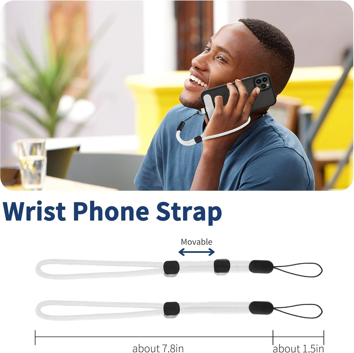 CACOE Phone Lanyard 2 Pcs-1 Pcs Adjustable Neck Strap, 1 Pcs Wrist Strap, 2 Pads, Universal Crossbody Multifuctional Cell Phone Lanyards Compatible with Most Smartphones(White)