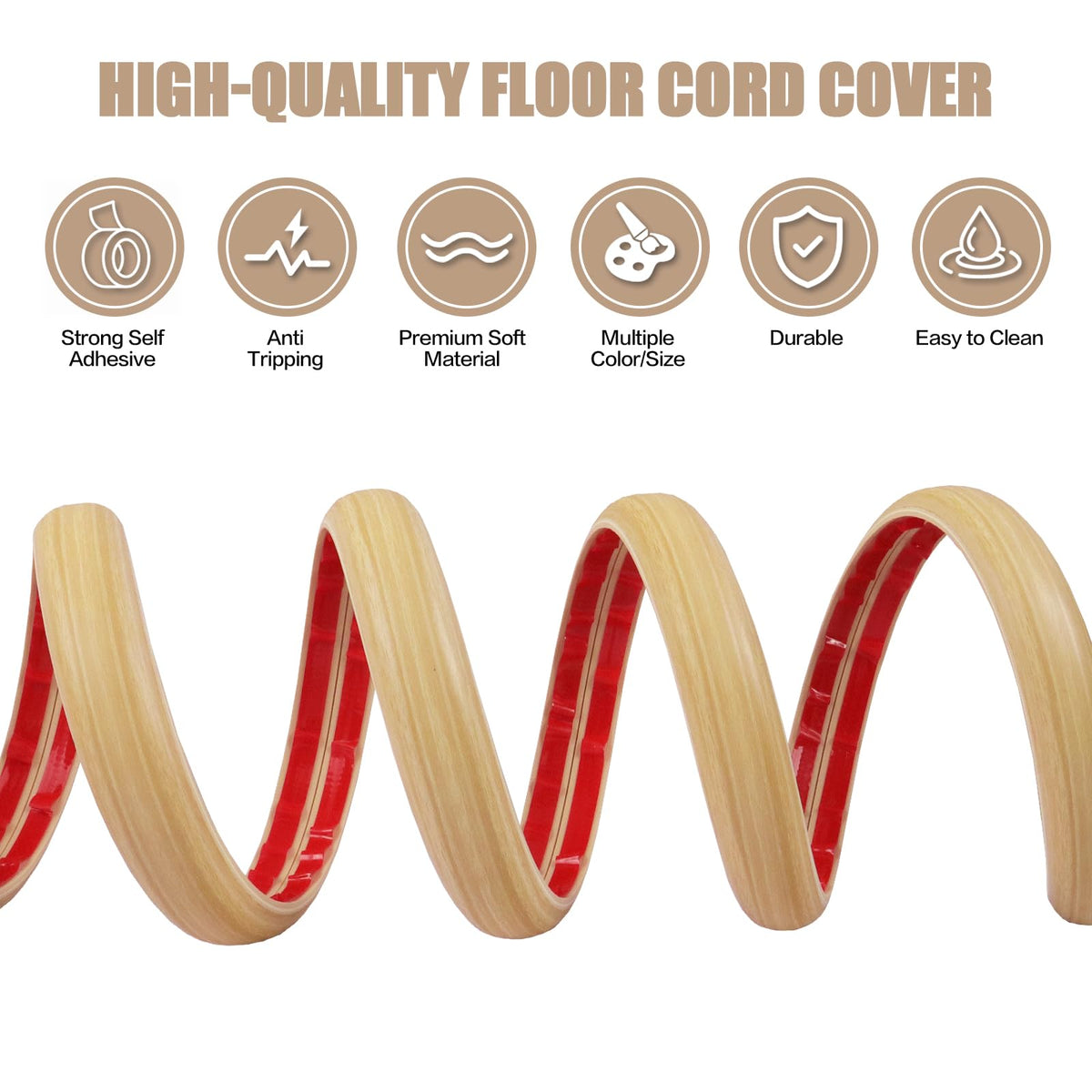 Floor Cord Cover Self Adhesive Cord Hider,20FT Cable Management, Extension Strip Protector for Wires, Prevent Cable Trips for Offices, Gyms, Exhibitions Cavity:0.39"(W) x 0.27"(H) WoodLightyellow
