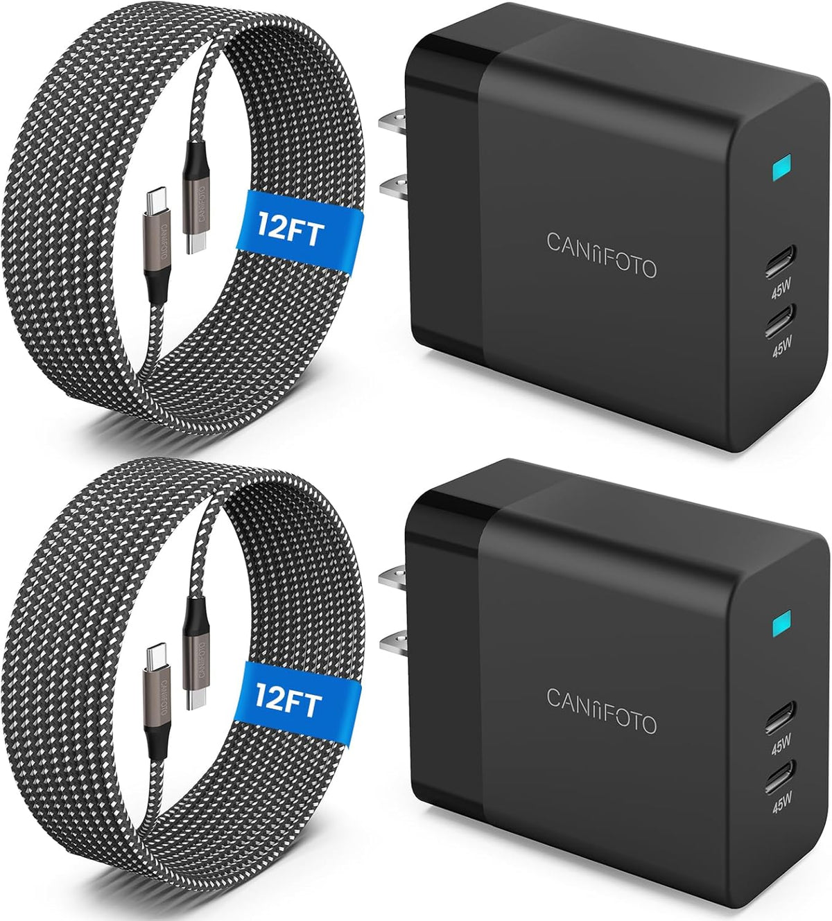 2Port 45W Super Fast Charger Type C, 2Pack 45W USB-C Charger Android Phone Charger Fast Charging for Samsung Galaxy S24 Ultra/S24+/S24/S23 Ultra/S23+/S22/S20/Note10+/Tab S9 with 2X 12ft Type C Cord
