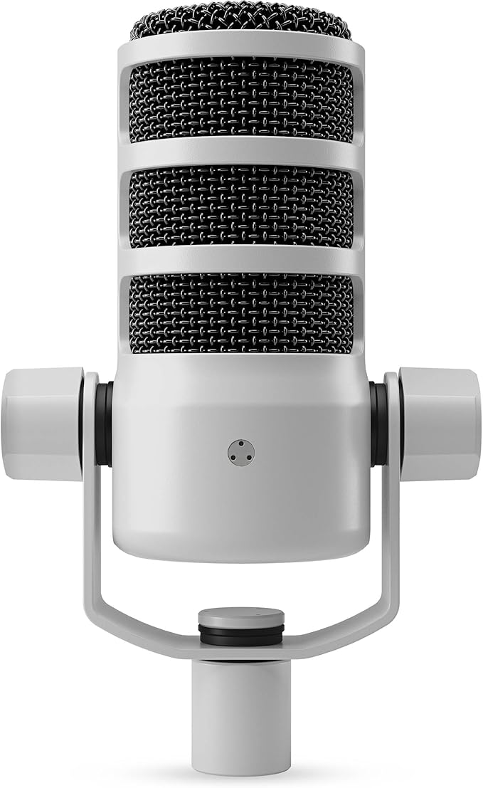Rode PodMic USB Dynamic Broadcast Microphone (White) with On-Stage Stands MS7701B Tripod Mic Stand and XLR Cable