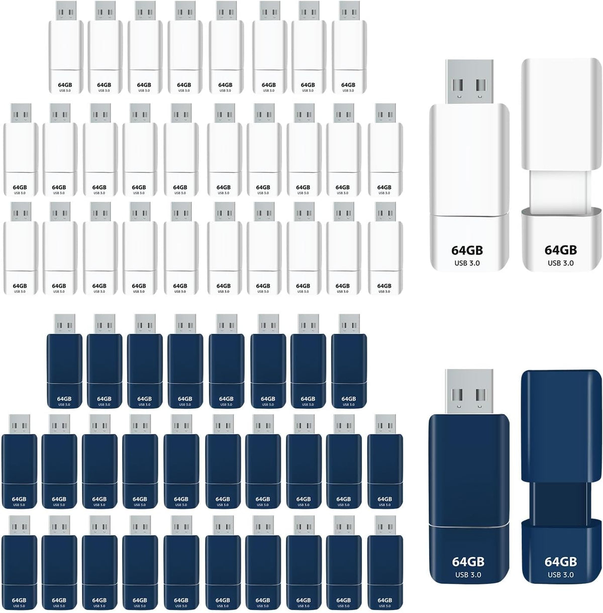 GIGASTONE 64GB Flash Drive (60 Pack) Z60NB USB 3.2 Gen 1, Ultra Fast, Retractable Capless Slider Design, Data Storage, Backup for PC/Mac/TV/Car Audio, USB 2.0/3.0/3.1 Compatible (Random Color)