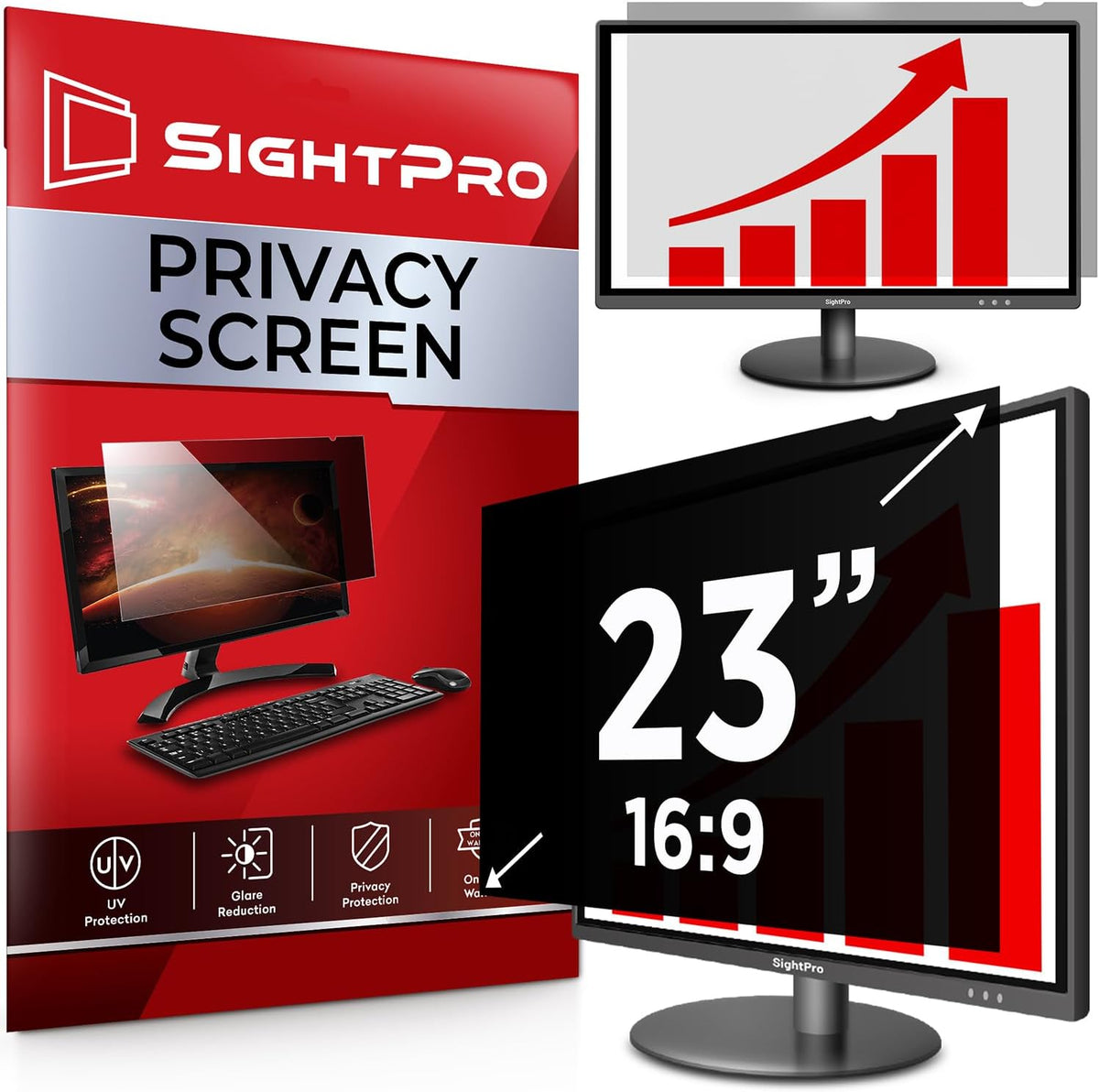 23 Inch 16:9 Computer Privacy Screen Filter for Monitor - Privacy Shield and Anti-Glare Protector