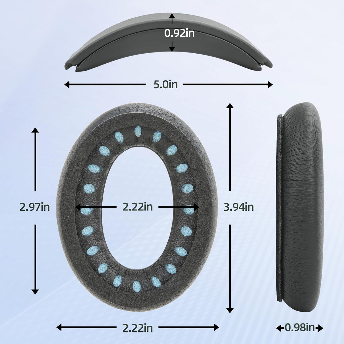 Ear Cushion and Protein Leather Replacement Headband Pad Kit for Bose QuietComfort 35 45 QC35 QC45 with Noise Isolation Memory Foam (Dark Gray)