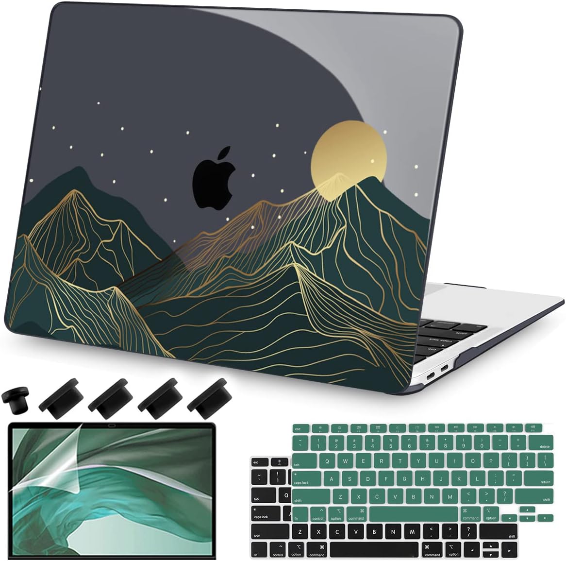 Teryeefi for MacBook Air M1 13 inch Case 2018 2019 2020 (Model A2337 A2179 A1932) with Touch ID & Retina, Printing Hard Shell Case + Keyboard Cover + Screen Protector, Landscape