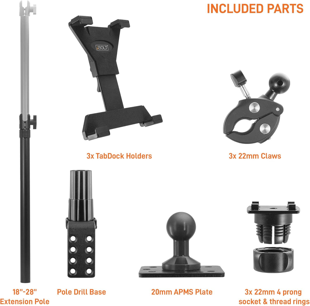 iBOLT TabDock Point of Purchase Wall Mount - with 3 Tablet Holders Perfect for Multiple delivery Applications (DoorDash, Uber eats, Postmates, etc.) Fits 7 to 10 inch Tablets