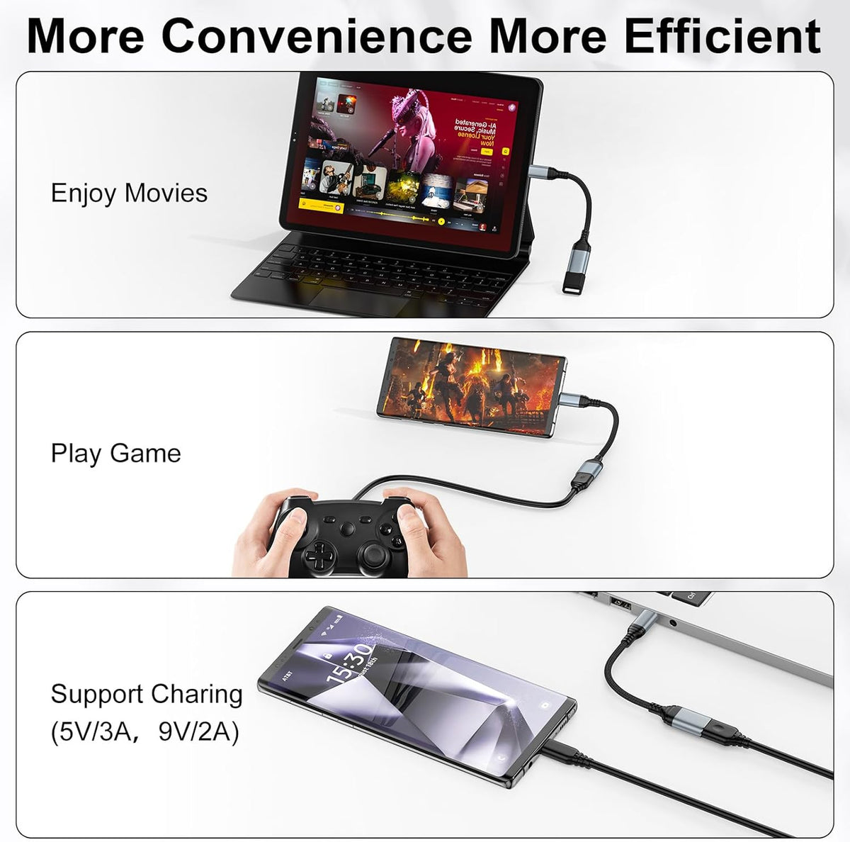 USB to USB C Adapter, Fast 5Gbps USB 3.0 OTG Adapter, USB A Female to Type C Dongle for iPhone 16/15, MacBook Pro/Air, iPad Pro/Air, Galaxy, Pixel and More