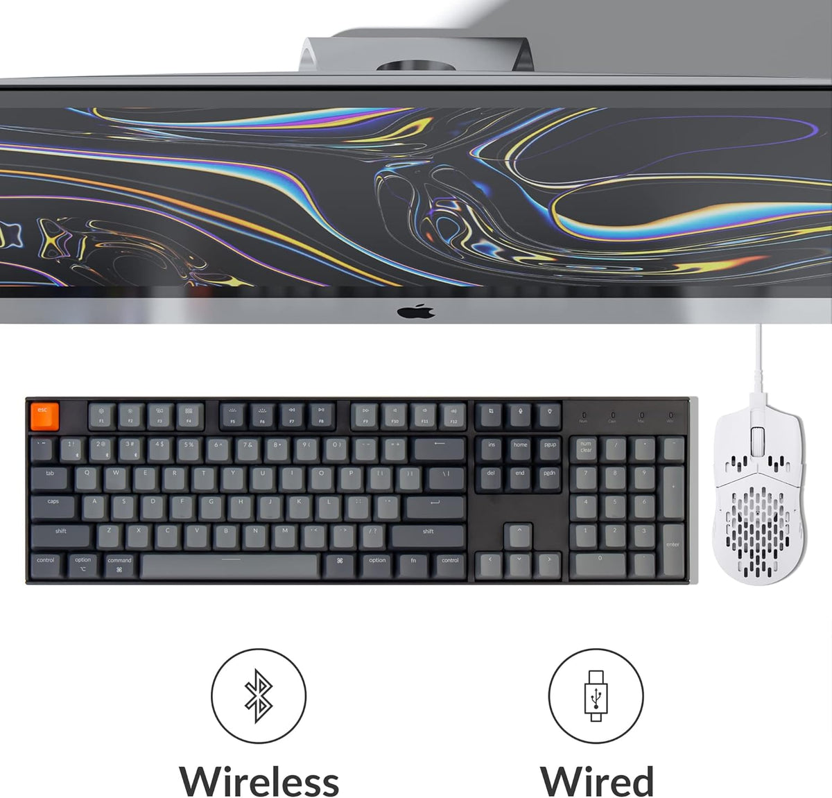 Keychron K10 Full Size Layout White LED Backlit Hot-Swappable Mechanical Keyboard for Mac Windows, Multitasking 104-Key Bluetooth Wireless/USB Wired Computer Keyboard with K Pro Brown Switch