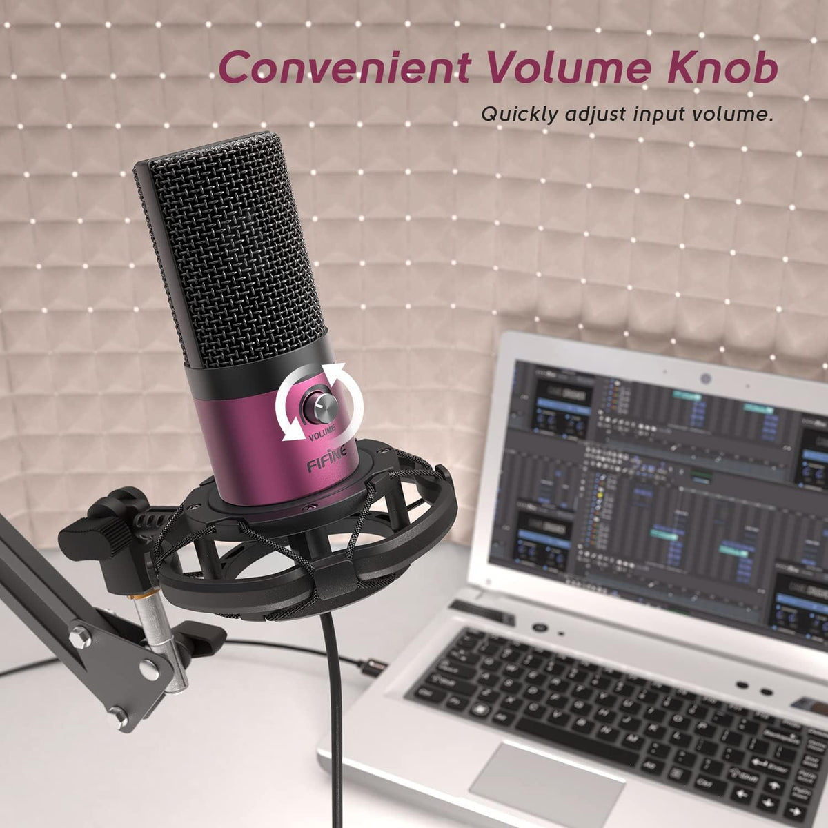 FIFINE Podcast Microphone Kit-USB PC Computer Recording Microphone, Condenser Mic Set for Streaming, Gaming, Voice-Over, Meeting, with Arm Stand, Shock Mount, Pop Filter-T669 Rose Red