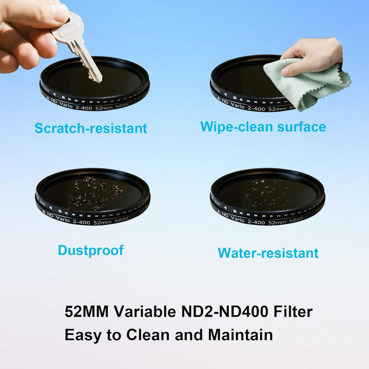 52mm Clip-on ND2-400 Phone Camera Lens Filter Kit, Adjustable Neutral Density Filter Compatible for iPhone 15 14 13 12 11, Google Pixel and Other Smart Phones
