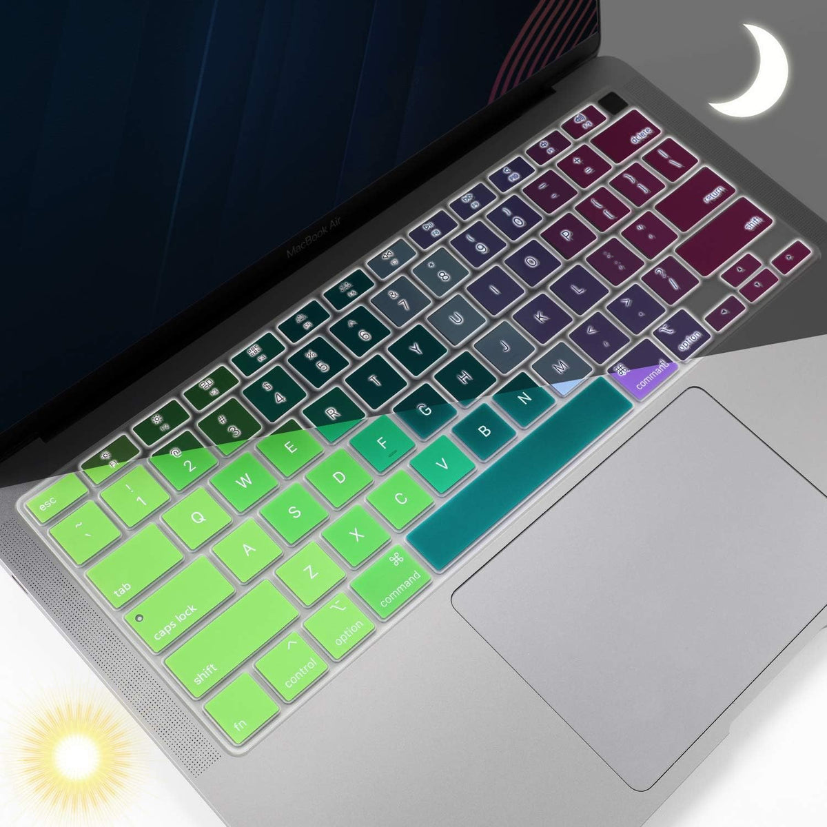 Allinside Silicone Keyboard Cover for New MacBook Air 13 inch A2179 Released in 2020 with Touch ID and Retina Display US Version, Rainbow