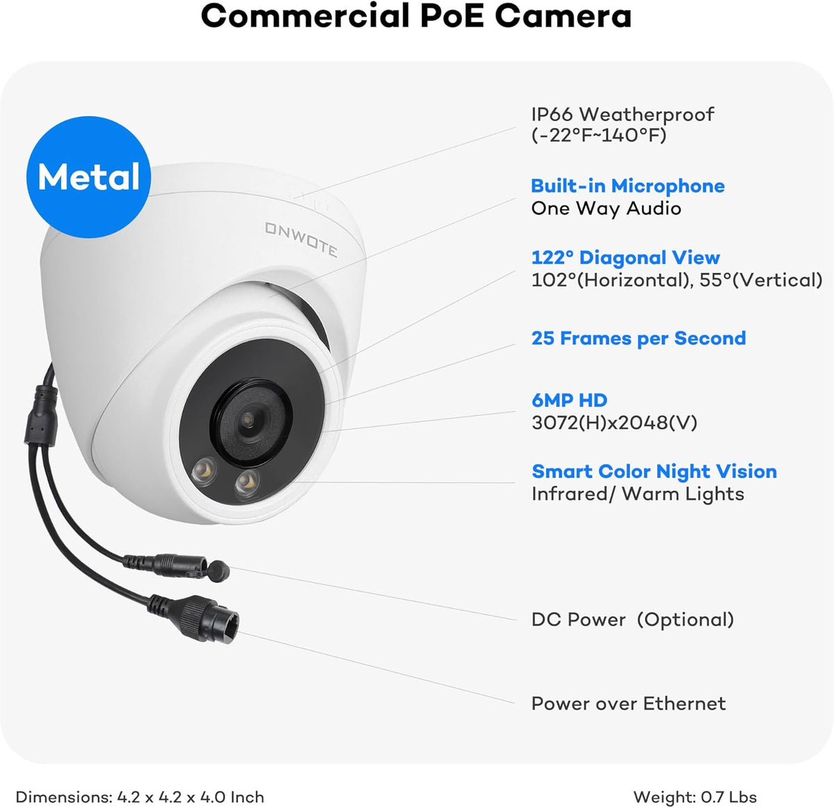 ONWOTE 16 Channel NVR PoE Security Camera System Wired, 12MP 4K 16CH Commercial NVR 4TB, Smart AI Color Night, 12x 6MP 122° Outdoor Audio IP Cameras, 12x Cables(Total 960ft), CCTV for Businesses Home