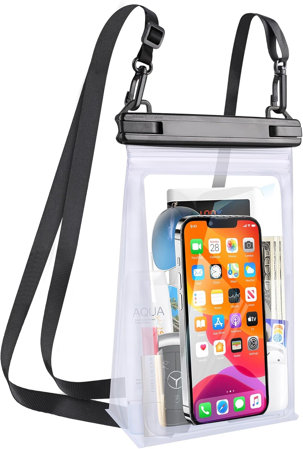 Large Waterproof Phone Pouch, Floating Dry Bag for iPhone 14 13 12 Pro Max Galaxy S22 S21 Large Capacity Waterproof Bag Sunscreen Glasses Storage Universal Dry Pouch for Swimming Rafting Boating