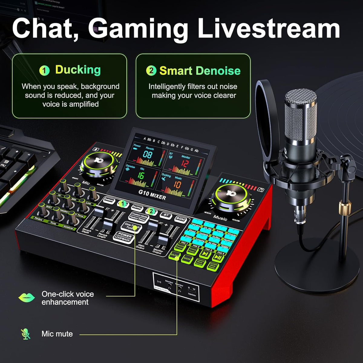 G10 podcast equipment bundled with audio mixer integrated podcast production studio, equipped with P15 microphone, used for live streaming, podcast recording PC,YouTube Recording