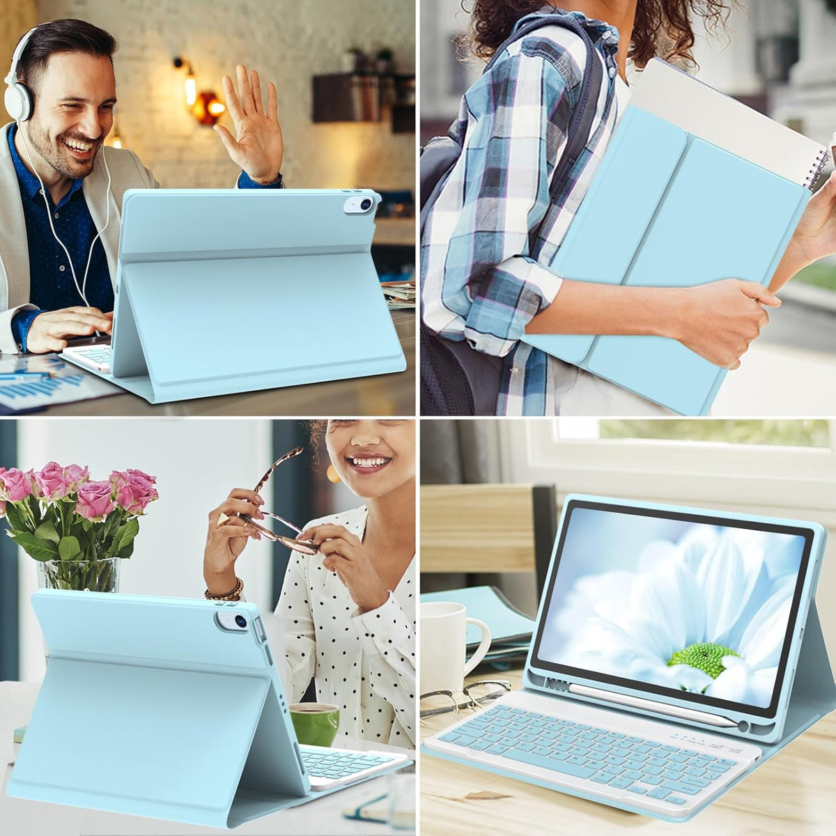 Keyboard Case for iPad Air 11-inch M2 2024/ Air 5th/ 4th Generation- Detachable Bluetooth Keyboard Case with Pencil Holder - Flip Stand Cover for iPad Air 11" M3/M2 (2025/2024)/Air 5 2022/Air 4 2020