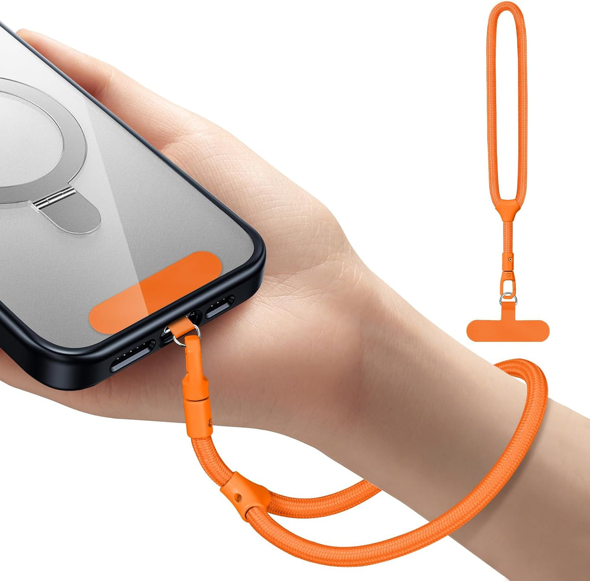 Phone Wrist Strap, Universal Adjustable Hand Wrist Strap Lanyard for iPhone 16 and Most Smartphones, Multifunctional Patch Lanyard with Phone Tether Tab for Women and Men, Orange