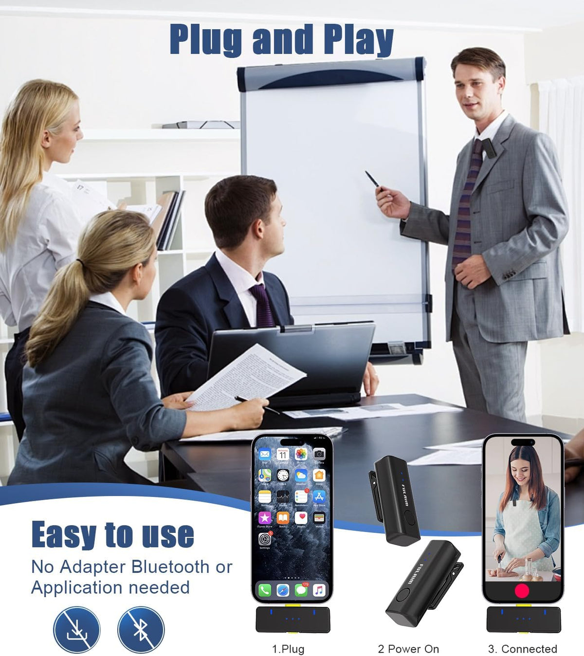 FULAIM X2 Wireless Lavalier Microphone for iPhone Android Phones iPad Tablets, Clip on Lapel Microphone System with 24H Charging Case for Video Recording Vlogging, YouTube, Interview
