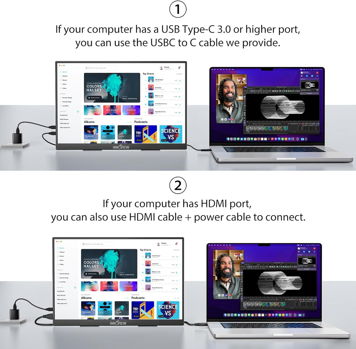 InnoView 2K 180HZ Portable Monitor, 18" OD Gameplus 2560x1600 QHD 100% sRGB Portable Gaming Monitor with Kickstand HDR FreeSync Travel Monitors for Game Console, PS5, Switch, PC, Phone