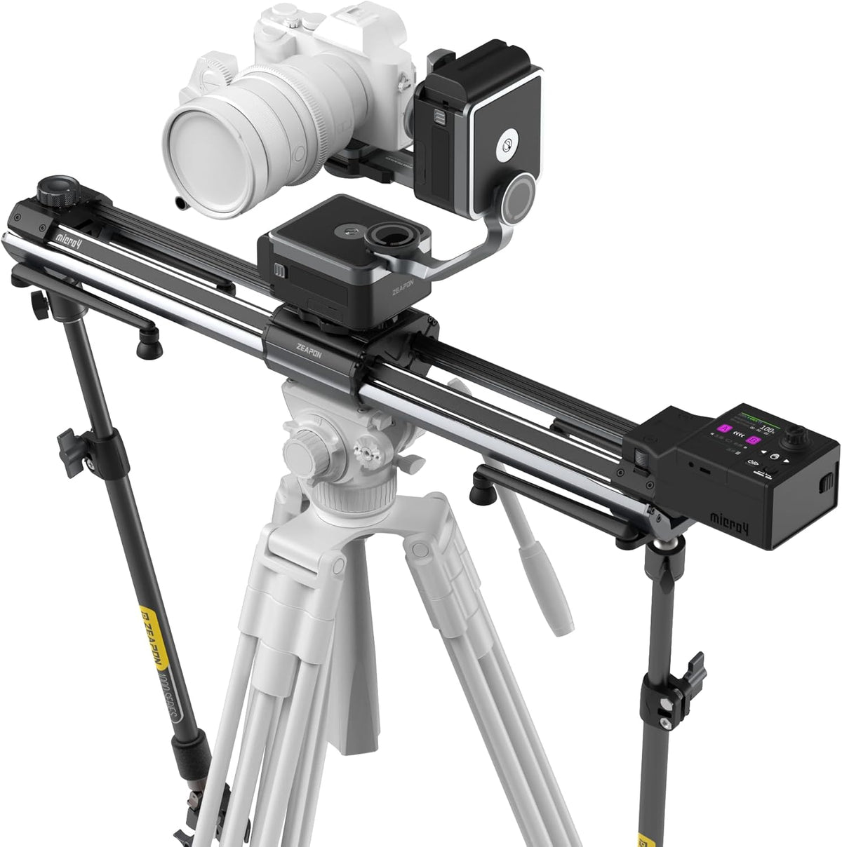 Zeapon Micro4 E1000&PONS PT Heads Double Distance Motorized Camera Slider, High-Speed Low Noise Motor 10-26Lbs Payload, 42''/107cm, LCD Screen, App Control, Smooth Damping Design