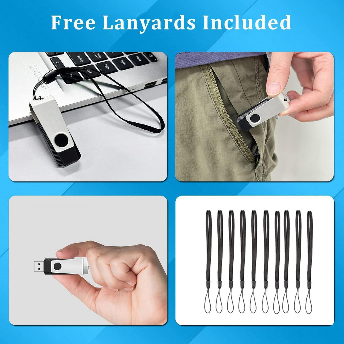 8GB Flash Drives 100 Pack, Wooolken USB 2.0 Thumb Drive with Lanyards Bulk USB Sticks for Weddings,Office, School, Data Storage Backup