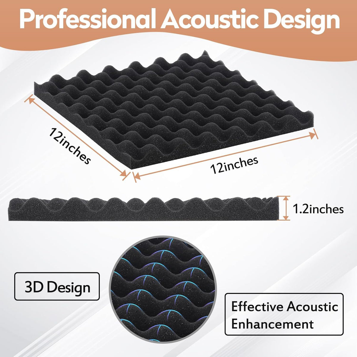 24 Pack Acoustic Panels, 12x12x1.2 Inches Egg Crate Acoustic Foam Panels, Sound Proof Foam Panels Noise Reducing for Walls and Ceiling, Acoustic Foam Panels Sound Absorbing, Soundproof Wall Panels