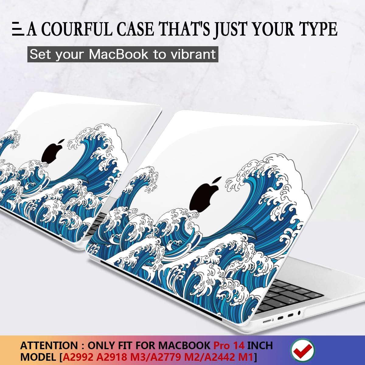 CISSOOK Ocean Case for MacBook Pro 14 inch 2021 2022 2023 2024 Release Model A2442 M1 &A2779 M2 &A2992 A2918 M3 & A3112 A3185 A3401 M4 Pro/Max Chip, Wave Hard Shell for Pro 14-inch with Touch ID