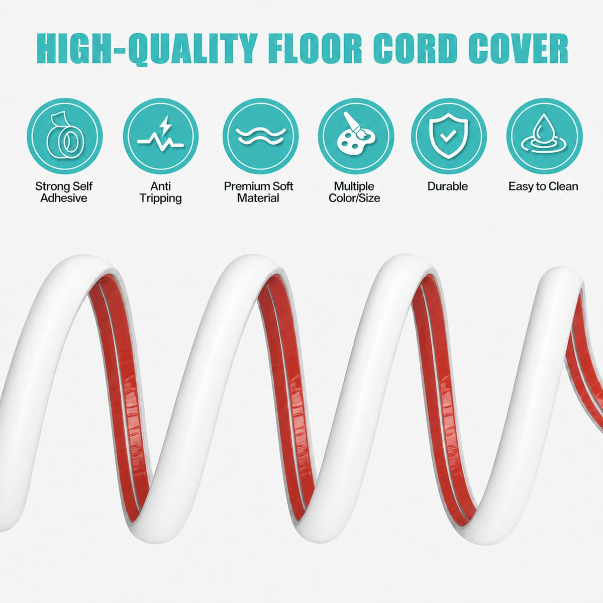 Floor Cord Cover Self Adhesive Cord Hider,20FT Cable Management, Extension Strip Protector for Wires, Prevent Cable Trips for Offices, Gyms, Exhibitions Cavity:0.39"(W) x 0.27"(H) White