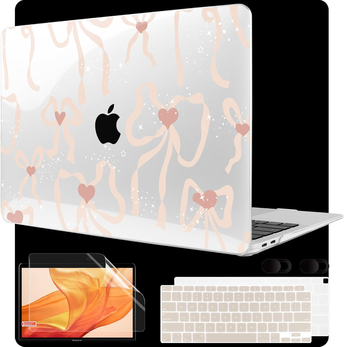 MEEgoodo for MacBook Air 13 inch Case 2021 2020 2019 2018 A2337 M1 A2179 A1932 with Touch ID, Plastic Hard Shell & Keyboard Cover Compatible with MacBook Air Case 13.3,Aesthetic Coquette Ribbon Bow