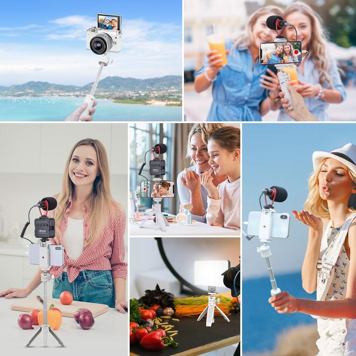 ULANZI Extension Pole Tripod, Mini Selfie Stick Tripod Stand Handle Grip for iPhone 13 Pro Max Samsung OnePlus Google Smartphone Canon G7X Mark III Sony RX100 VII A6400 Cameras Vlogging (Off-White)