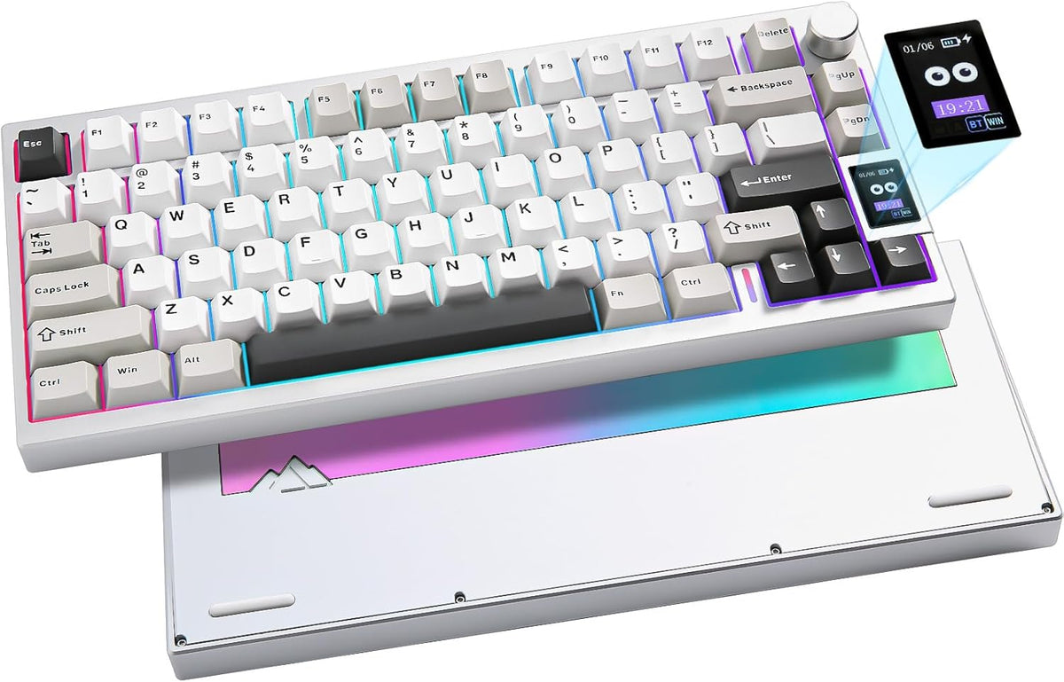 YUNZII AL80 Wireless Mechanical Keyboard,Full Aluminum CNC, Smart LCD Display,Hot Swappable Gasket Mount 75% Layout with Knob,BT/2.4G/USB-C,QMK/VIA Support for Win/Mac (Silver, Gateron Zero Switch)