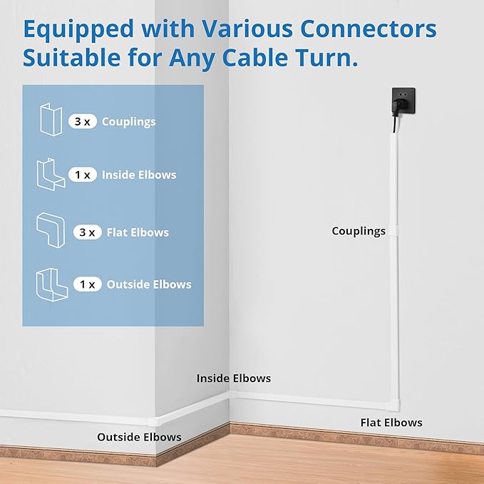 One-Cord Hider Kit, 126in (8 x L15.7in) Cable Covers for Wires on Wall, Mini Wire Hider for Wall Mounted TV, Beige Cable Raceway, Paintable Cord Cover Cable Management for Home Office, W0.6in x H0.4in