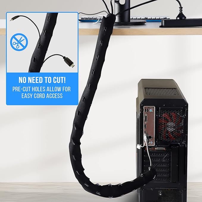 Large Cable Management Box, Cord Organizer Box to Hide Power Strip, Extension Cord, Surge Protector | Cord Hider Safe Box for Desk Organizers, Gaming PC, Computer, TV | White, Black Edition by Tokye®