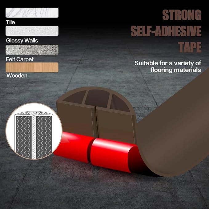 Floor Cord Cover Cable Cavity Self Adhesive Cord Hider Floor 10FT Floor Cable Management Power Cord Protector Floor Electric Cord Covers for Offices, Gym, Exhibitions (CoffeeBrown, 1.57" x 10')