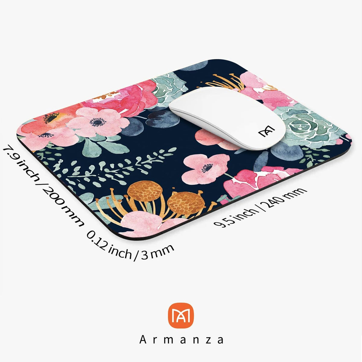 Square Mouse Pad Pink Flower, Personalized Premium-Textured Custom Mouse Mat Design, Washable Mousepad Cloth, Non-Slip Rubber Base Computer Mouse Pads for Wireless Mouse