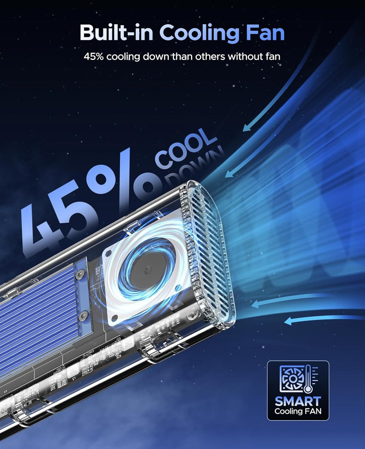 ORICO 40Gbps M.2 NVMe SSD Enclosure with Built-in Cooling Fan, Tool-Free External Hard Drive Enclosure, Support 2230 2242 2260 2280(M Key), Compatible with Thunderbolt 3/4 USB4/3.2/3.1/3.0/2.0-TCM2U4