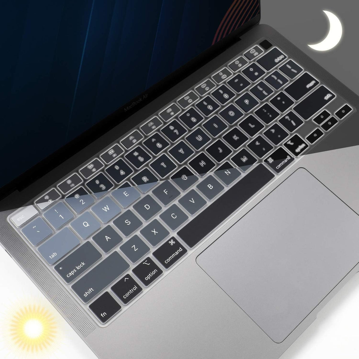 Allinside Silicone Keyboard Cover for New MacBook Air 13 inch A2179 Released in 2020 with Touch ID and Retina Display US Version, Ombre Gray