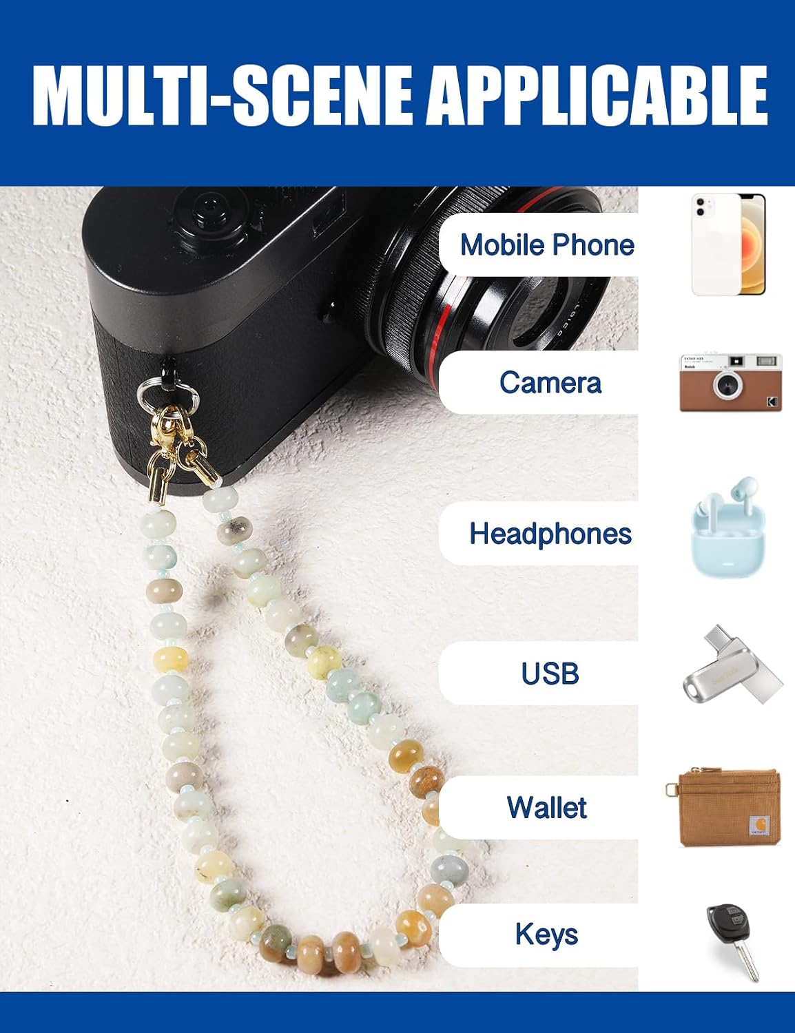 Handmade Natural Purple Gradient Gemstone Crystal Beaded Charm Cell Phone Camera Lanyard, Hands-Free Wrist Strap, Phone Chain String, Keychain Decor for Walle (Violet Agate)