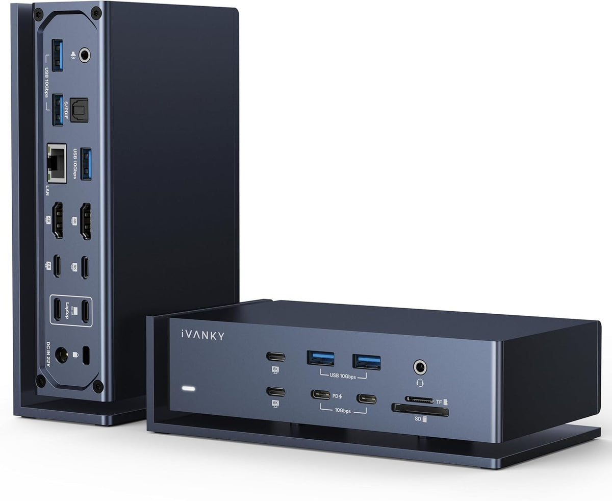 iVANKY FusionDock Max 1 Dual Thunderbolt 4 Chips, 20-in-1 Quad 6K@60Hz Monitor MacBook Air Docking Station, 40Gbps Dock for MacM1/M2/M3/M4 Pro/Max, 2HDMI 2.0, 96W PD, 10Gbps USB, 2.5 GbE, SD/TF 4.0