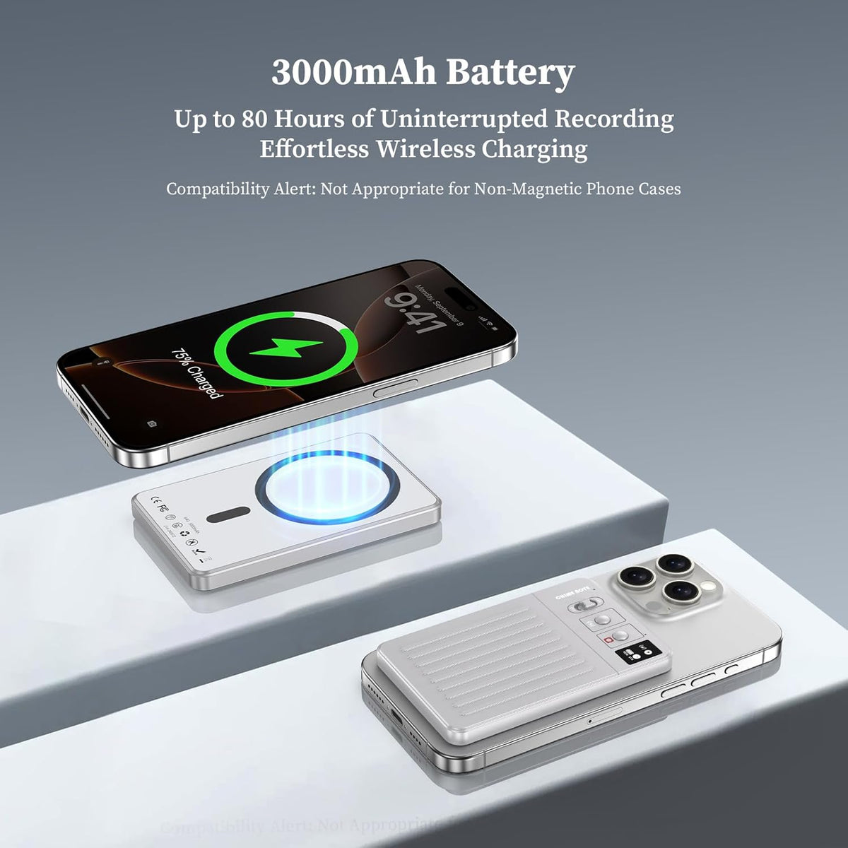 AI Voice Recorder - Voice Recorder w/No Fee for Transcribe & AI Summarize by ChatGPT, APP & Web Control, 121 Languages, 64GB Memory, Wireless Charging,Digital Voice Recorder for Meetings/Calls Silver