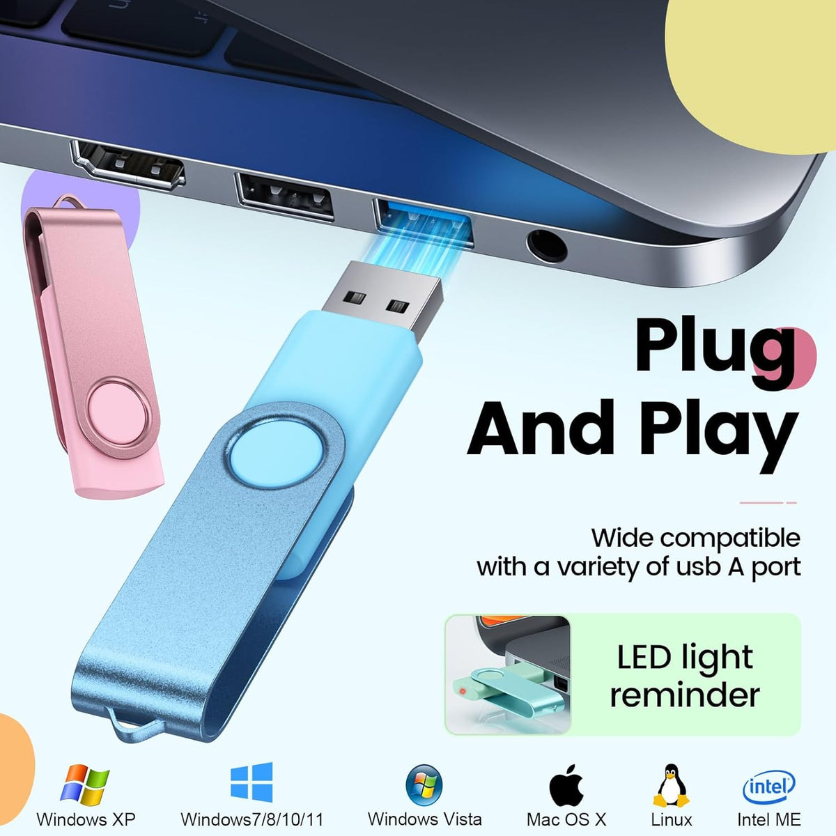 Kepmem 10Pcs 2GB USB Flash Drives Bulk USB 2.0 Flash Memory Stick 10 Pack Thumb Drives Pen Drive Mixed Colors Jump Drive 2 GB with LED Light for Storage and Backup by