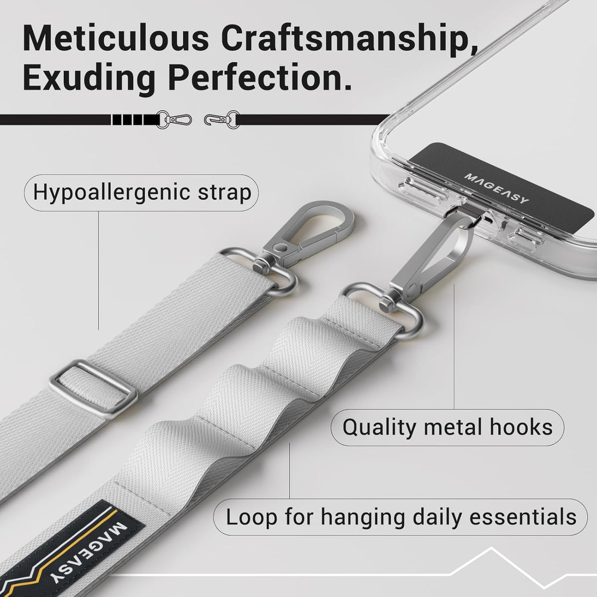 MAGEASY Universal Cell Phone Lanyard Crossbody - Anti-Theft Crossbody Phone Strap for iPhone 16 Pro Max & Most Smartphones, for Men & Women | 20mm (Galaxy Gray)