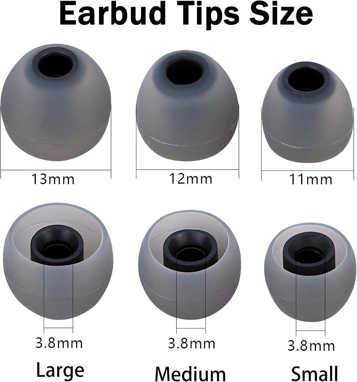Silicone Replacement Earbud Tips Earbud Covers Eartips Fit Most in-Ear Earbuds(Inner Hole 3.8mm -5.1mm) Headphone Earbuds Rubber Tips 18 Pairs S M L