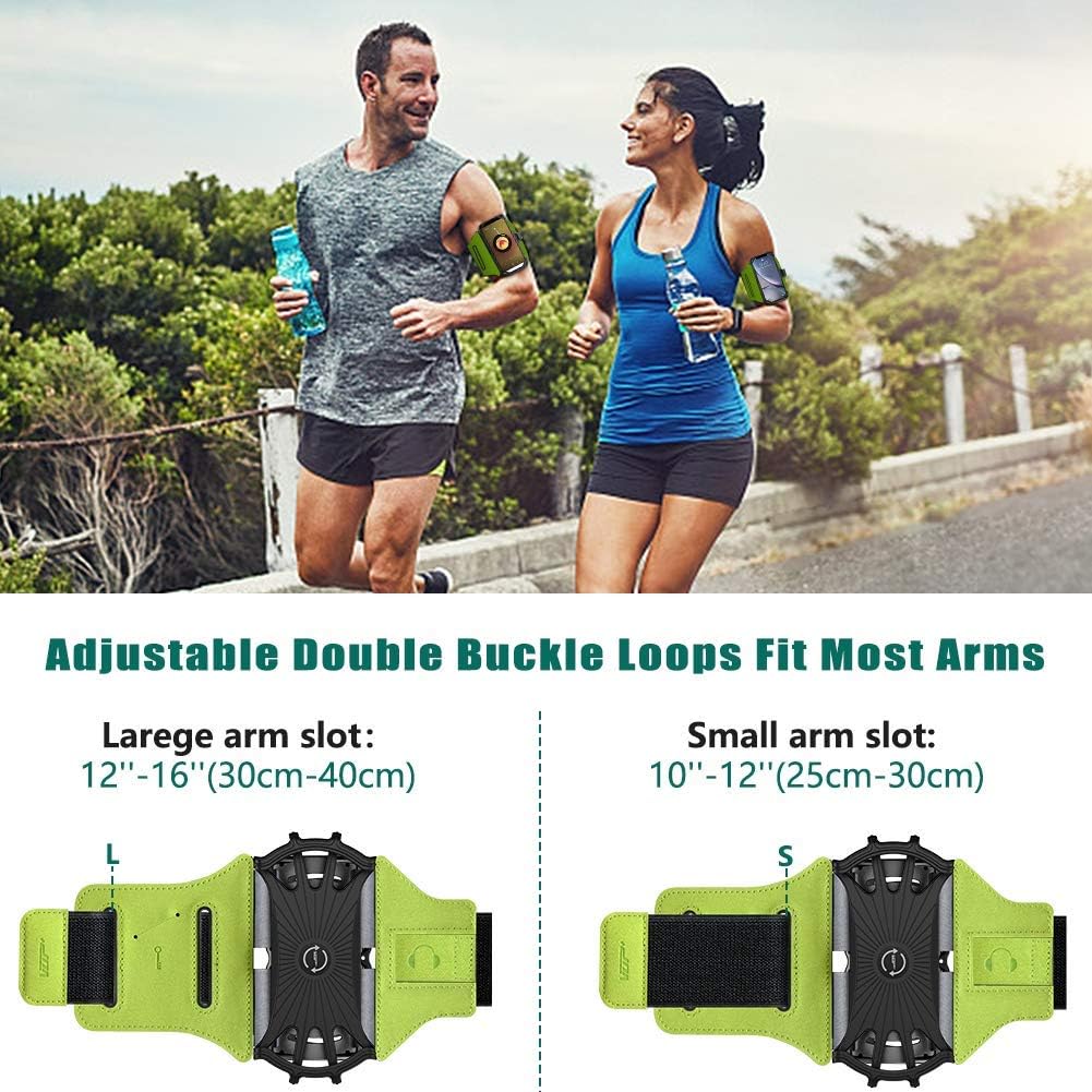 VUP Running Armband 360°Rotatable for iPhone 13/Pro Max/Pro/Mini/12/11/SE/Xs/XR/X/8/7/Plus, Fits All 4-6.7 Inch Smartphones, with Key Holder Phone Armband for Running Hiking Biking (Green)