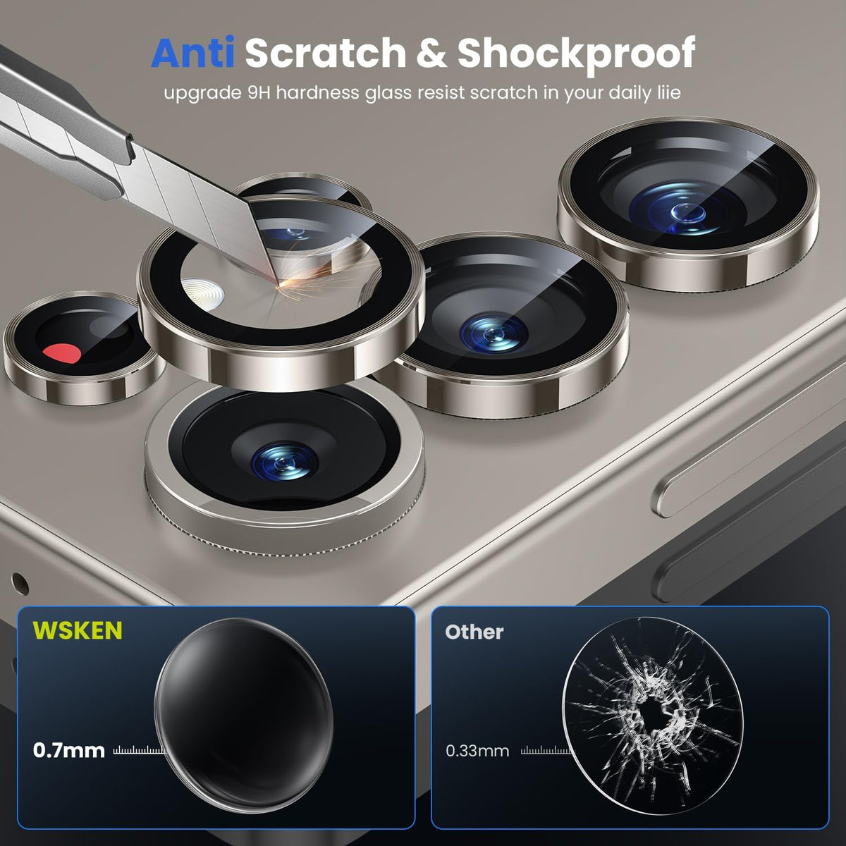 WSKEN for Samsung Galaxy S25 Ultra Camera Lens Protector - Ultra Thin Case Friendly, 9H Shatterproof Tempered Glass with Aluminum Metal Circle Camera Screen Protector Cover Accessories, Gray
