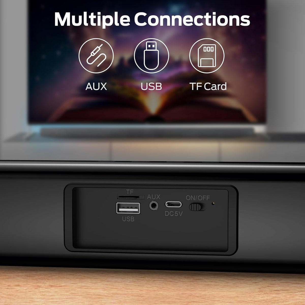 Monster S220 Bluetooth Soundbar for TV, Bluetooth 5.4 Sound Bar, 2.0CH with Dual Bass Diaphragm, All-in-one Home Theater Speakers, Compact, AUX/USB/TF Card Connection for TV/PC/Gaming/Projectors