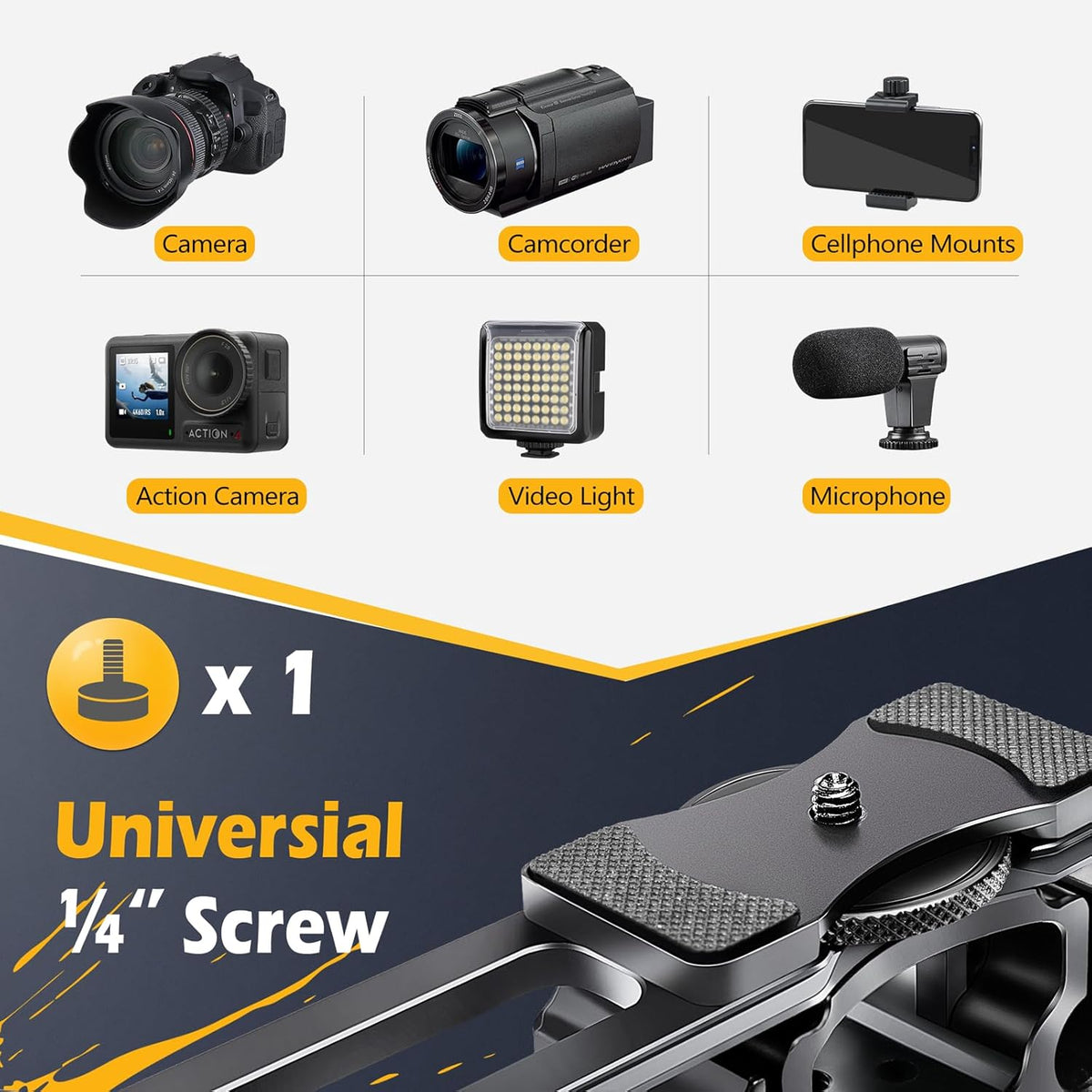 Zeadio Camera Video Rig Cage, Aluminum Filmmaking Movie Making Kit with Top Handle & Arca Type Base and Two 15mm Rod Guide, Compatible with All DSLR Camera and Camcorder