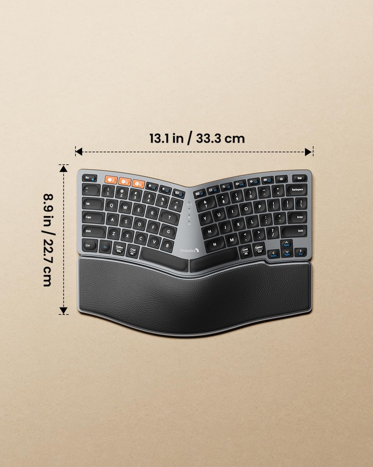ProtoArc Bluetooth Ergonomic Keyboard, EK04 Mini Compact Wireless Ergo Split Keyboard, 80 Keys, Bluetooth and USB, Palm Rest, Natural Typing, Rechargeable, Compatible with Windows/Mac/Android