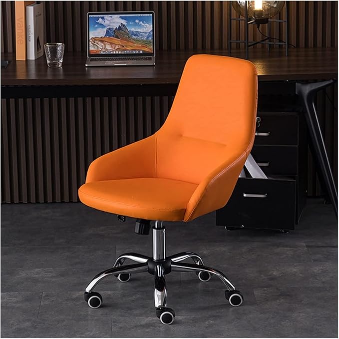 Adjustable Office Computer Chair with Armrest Leather Office Chairs Meeting Room Computer Chair Backrest Gaming(Orange-Silver)