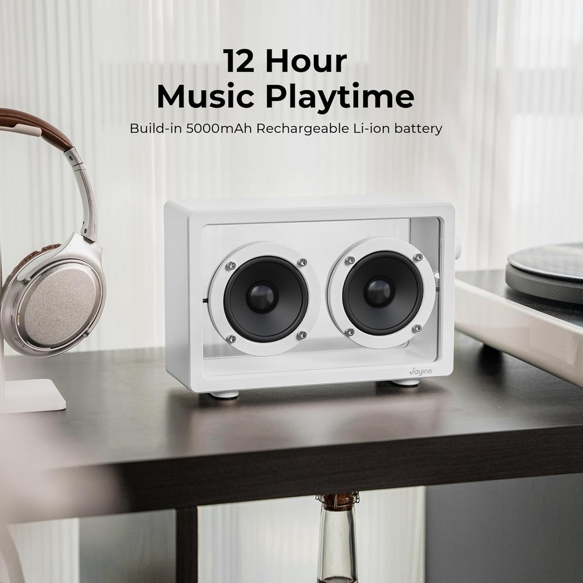 Cassette Portable Bluetooth Speaker, 16W Minimalist Speakers Bluetooth Wireless Loud, HD Powerful Sound and Wide Compatibility V5.3 for Indoor Outdoor - White
