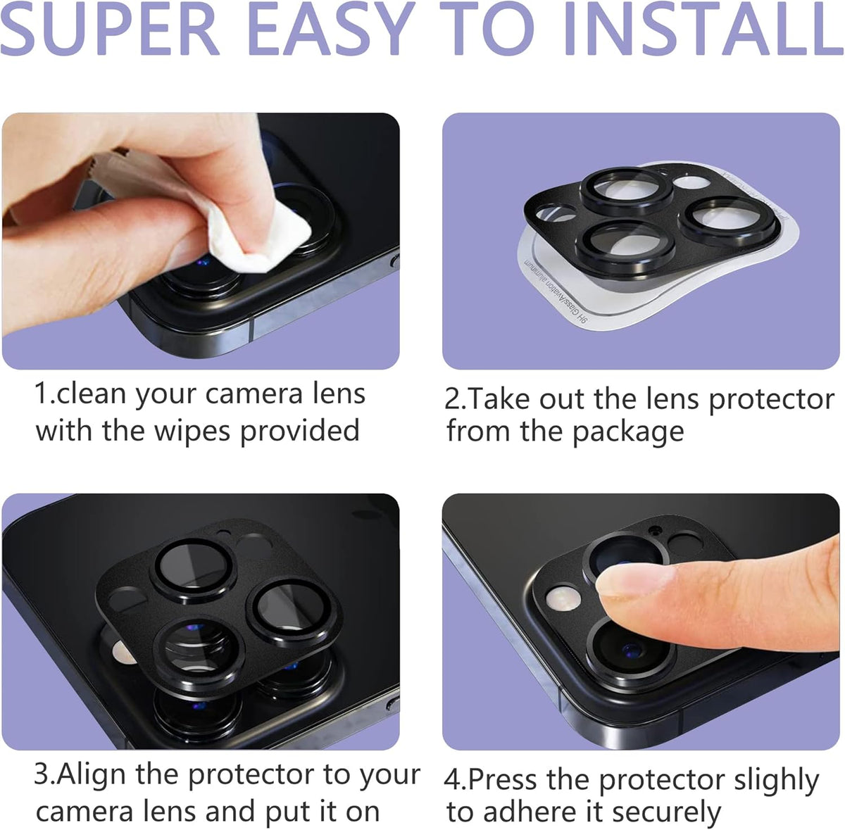 2 Pack Camera Lens Protector for iPhone 14 Pro/14 Pro Max,[Not Easy to Breakn ] AR Tempered Glass Strong Adsorption Metal Camera Cover Screen-Dark Purple